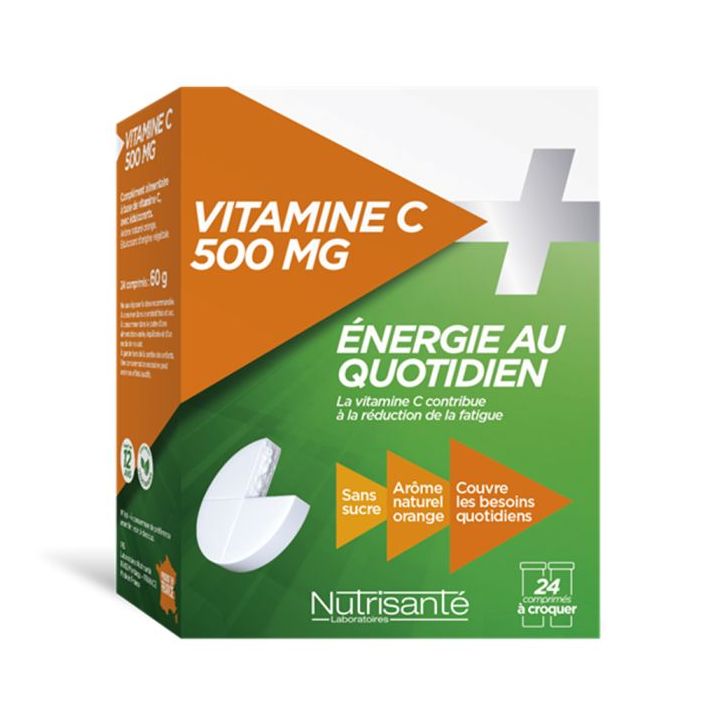 Vitamine C 500 mg énergie au quotidien Nutrisanté -  Boite de 24 comprimés à croquer