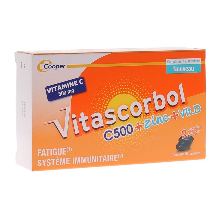 Vitamine C 500 + zinc + vitamine D Vitascorbol - boîte de 30 capsules