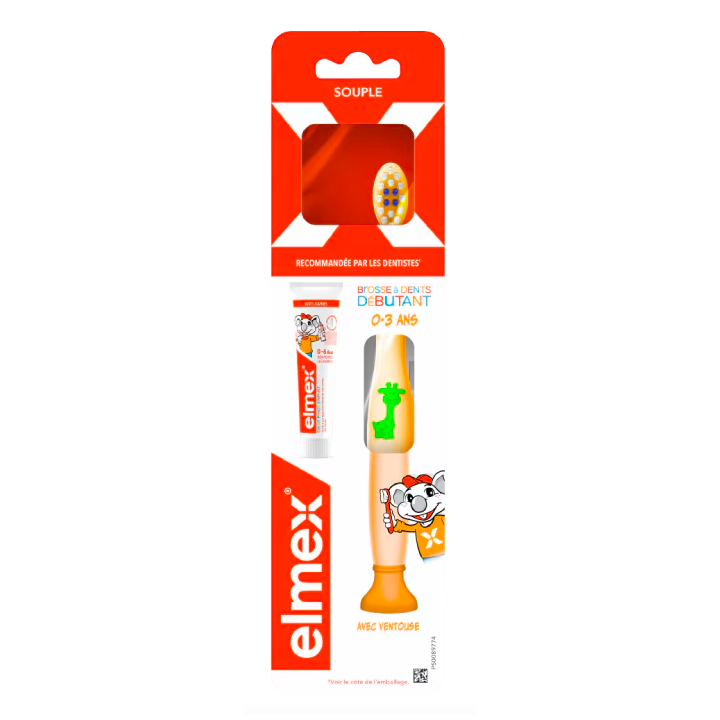 Brosse à dents débutant 0-3 ans Elmex - 1 brosse à dents + mini dentifrice offert