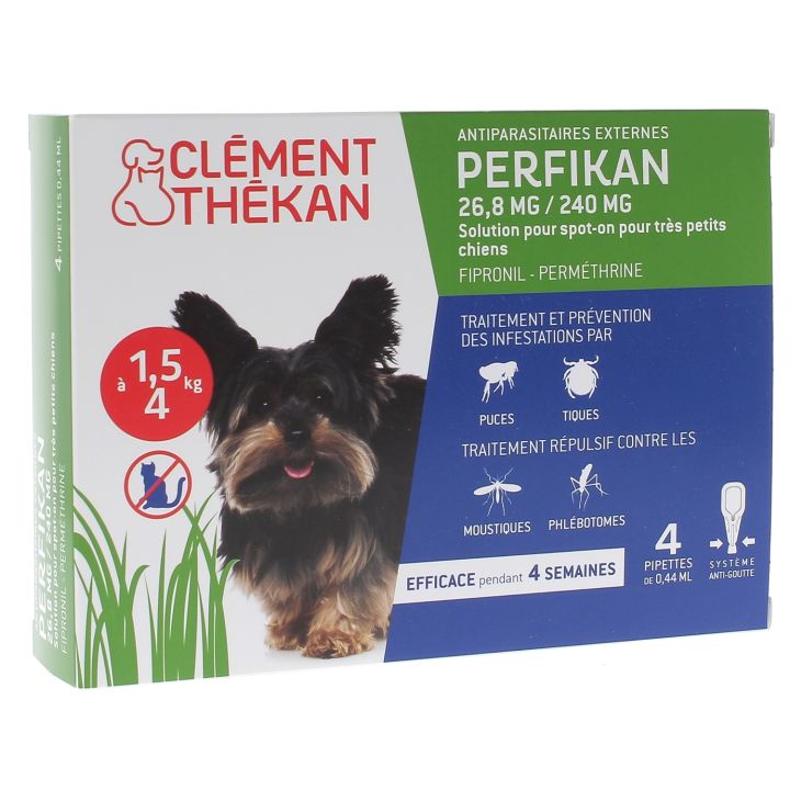 Perfikan 26,8 mg/240 mg pour très petits chiens Clément-Thékan - 4 pipettes de 0,44 ml