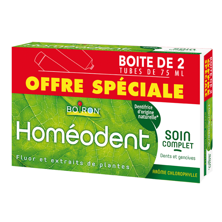 Dentifrice soin complet dents et gencives arôme chlorophylle Homéodent Boiron - lot de 2 x 75 ml