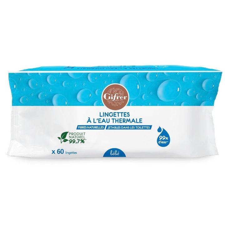 Lingettes à l'eau thermale Gifrer - paquet de 60 lingettes