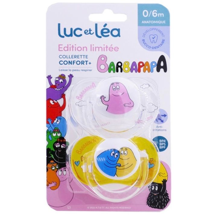 Edition limitée sucette Barbapapa 0/6 mois Luc et Léa - lot de 2 sucettes