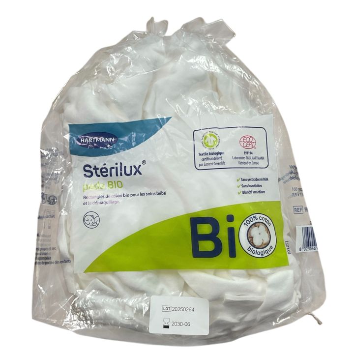 Stérilux pads bio rectangles de coton Hartmann - sachet de 160 cotons de 7,5x9,5cm