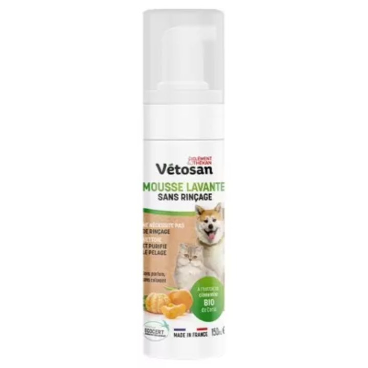 Vétosan mousse lavante sans rinçage Clément Thékan - flacon-pompe de 150ml