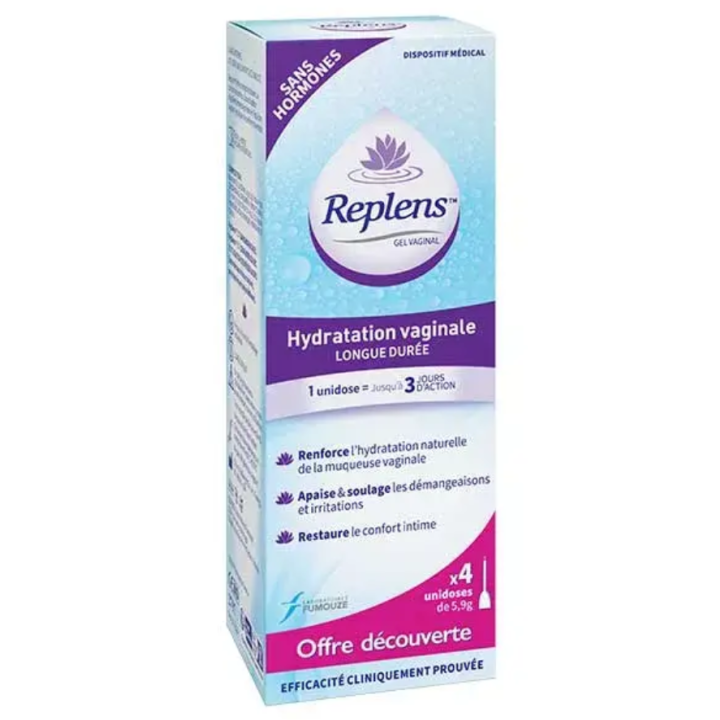 Replens hydratation vaginale longue durée - boite de 4 unidoses de 5,9g