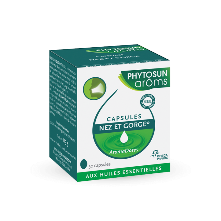 Capsules nez et gorge aromadoses aux huiles essentielles Phytosun arôms - 30 capsules