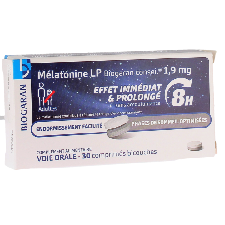 Mélatonine LP effet immédiat et prolongé 8h Biogaran - boite de 30 comprimés
