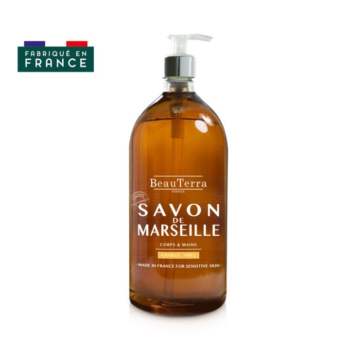 Savon de Marseille vanille miel Beauterra - flacon de 300 ml