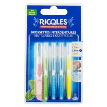 Brossettes interdentaires multi-tailles à la menthe poivrée Ricqles - lot de 5 brossettes