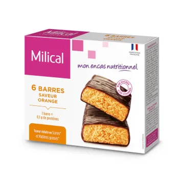 Barre hyperprotéinée saveur orange encas nutritionnel Milical - boite de 6 barres