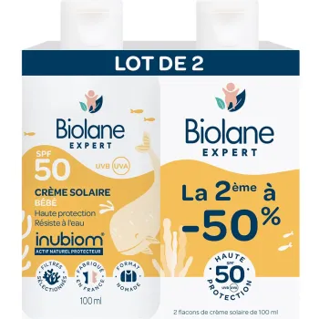 Crème solaire bébé SPF50 Biolane - lot de 2 flacons de 100ml offre spéciale