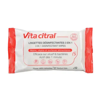 Lingettes désinfectantes 3 en 1 Vita Citral - paquet de 12 lingettes