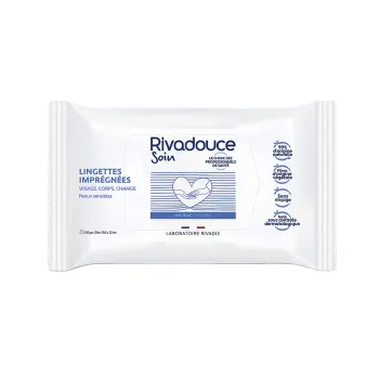 Lingettes imprégnées peaux sensibles Rivadouce - pack de 50 lingettes