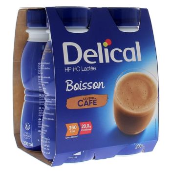 Delical Boisson HP/HC lactée saveur café - 4 bouteilles de 200 ml