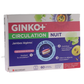 Ginko+ circulation nuit jambes légères triple action Bouchara - boite de 60 comprimés