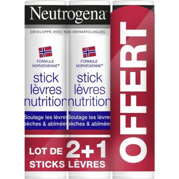 Stick lèvre Neutrogena - lot de 2 sticks + 1 offert