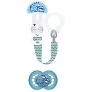 Sucette & attache-sucette silicone 6 mois+ bleu Mam - attache sucette + sucette