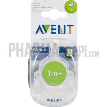 Tétine airflex 2 trous débit lent 1 moi+ Avent - 2 tétines