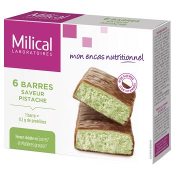 Barre hyperprotéinée saveur pistache Milical - boite de 6 barres