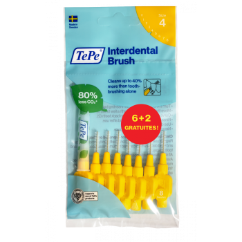 Brossettes interdentaires originales jaune taille 4 (0.7 mm) TePe - 6 brossettes + 2 gratuites