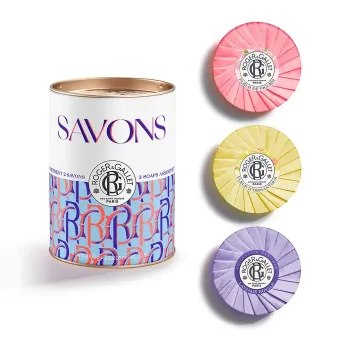 Coffret savons bienfaisants Fleur de Figuier, Fleur d'Osmanthus, Lavande Roger & Gallet - boite de 3 savons de 100g