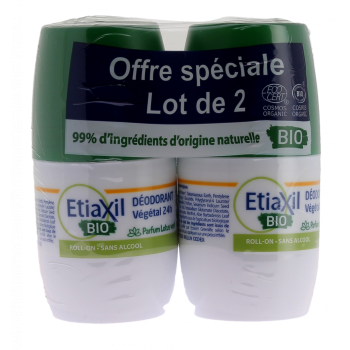 Déodorant végétal 24h bio parfum lotus vert Etiaxil - lot de 2 roll-on de 50ml