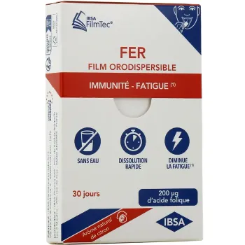 Fer fatigue goût citron Ibsa FilmTec - boite de 30 films orodispersibles