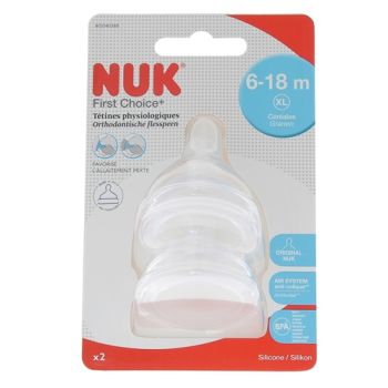 First Choice + Tétines physiologiques 6-18 mois NUK - 2 tétines