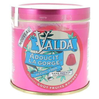 Gomme à mâcher sans sucres goût fruits rouges Valda - pot de 140g