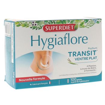 Hygiaflore transit ventre plat Super Diet - boîte de 100 gélules