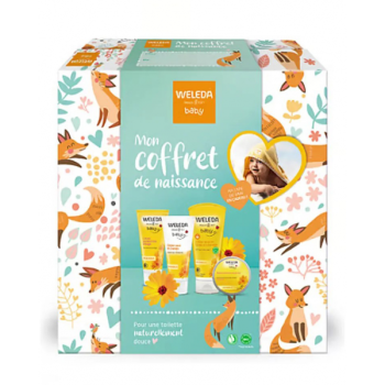 Mon coffret de naissance Weleda Baby - coffret contenant 4 produits + une cape de bain offerte
