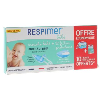 Mouche bébé Respimer - boîte contenant un mouche bébé et 25 filtres