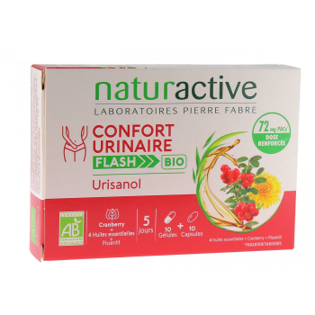 Urisanol Confort urinaire flash bio Naturactive - boîte de 10 gélules et 10 capsules
