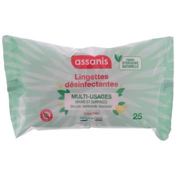 Lingettes désinfectantes multi-usages Assanis - paquet de 25 lingettes