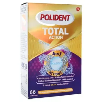 Total action nettoyant 4 en 1 pour appareils dentaires Polident - boîte de 66 comprimés