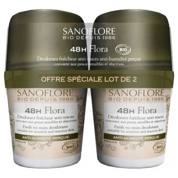 Flora déodorant efficacité 48h bio Sanoflore - lot de 2 roll-on de 50 ml