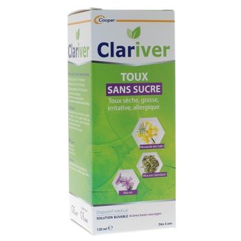 Sirop toux sèche grasse irritative allergique sans sucre Clariver - flacon de 120 ml