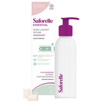 Soin lavant intime apaisant kit de démarrage Saforelle - boîte d'un flacon + 2 bâtonnets