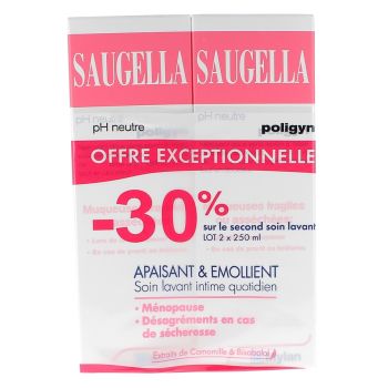 Soin lavant intime quotidien apaisant et émollient Saugella - lot de 2 flacons de 250 ml