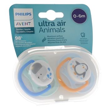 Sucettes Avent classic 0 à 6 mois Animals - lot de 2 sucettes