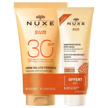 Lait délicieux haute protection visage et corps SPF30 + Shampoing douche après-soleil 100 ml offert Nuxe Sun - tube de 150ml
