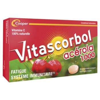 Vitascorbol Acérola 1000 goût fruits rouges - boite de 30 comprimés à croquer
