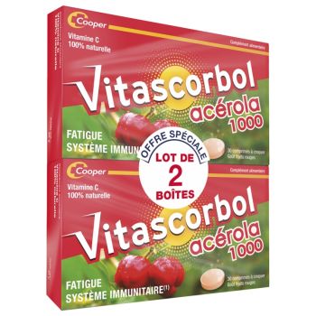Vitascorbol Acérola 1000 goût fruits rouges - lot de 2 boites de 30 comprimés à croquer