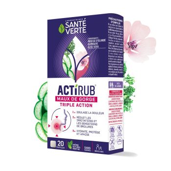 Actirub maux de gorge triple action Santé Verte - boite de 20 pastilles