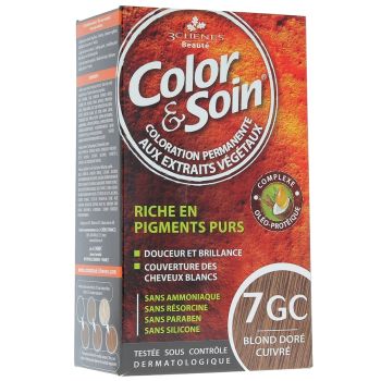 Color & soin coloration permanente Blond doré cuivré 7GC Les 3 chênes - 1 kit