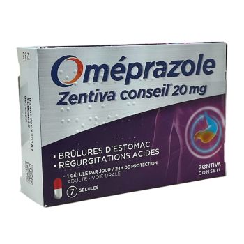 Om&eacute;prazole 20mg Zentiva - boite de 7 g&eacute;lules 