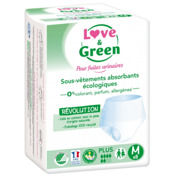Sous-vêtements absorbants fuites urinaires écologiques Love&Green - 8 protections