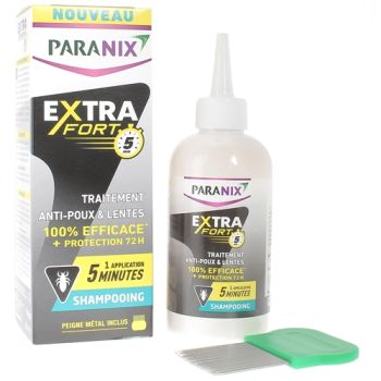 Shampooing traitement anti-poux et lentes Extra Fort Paranix - flacon de 200 ml + peigne