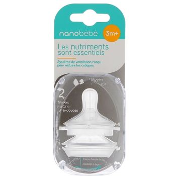 Tétines silicone ultra-douces 3m+ Moyen Nanobébé - 2 tétines